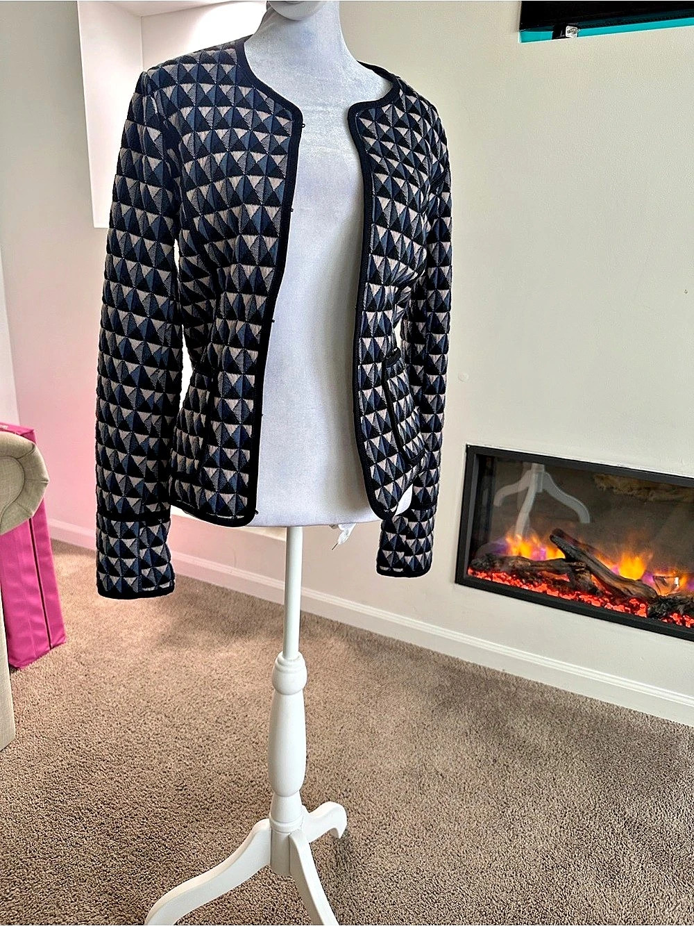 Hei Vala Quilted Blazer Jacket Black & Blue Small